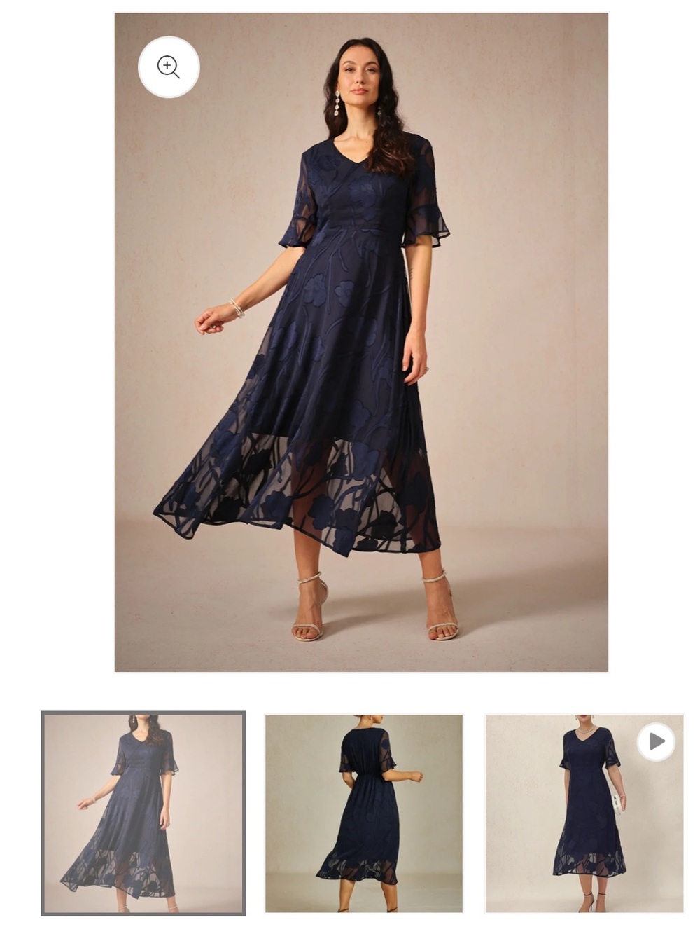 Elegant Navy V-Neck Midi Dress - Picture 5 of 15